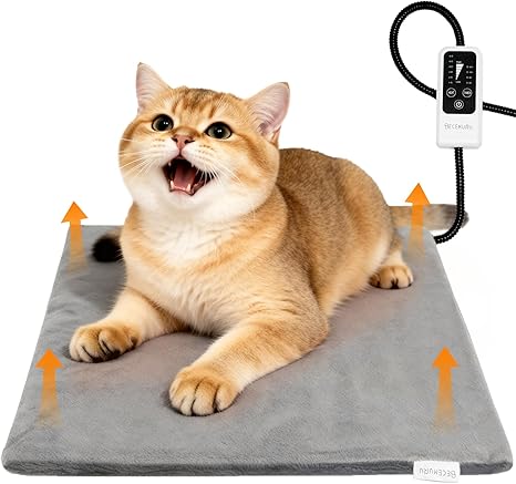 BECEMURU Pet Heating Pad for Cat Dog 45 x 40 cm, 4 Adjustable Timers and 6 Adjustable Temperatures, Adjustable Electric Heating Pad with Anti-Bite Hose Wrap Cable