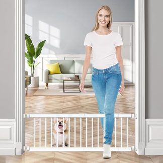 Short Dog Gate, Fldofaves Extra Wide 45-115 cm Pet Gate for Indoor Dogs, 35 cm Height Door Safety Gate & for Doors, Stairs, Hallways, Expandable Door Gate with 3 Extensions
