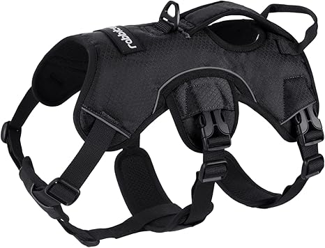 Rabbitgoo No-Pull Dog Harness with Carry Handle for Dogs, Reflective Harness, Adjustable Dog Vest for Outdoor Training, Safe Control, Padded, Black, m