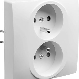 DEBFLEX - Electric Socket 2P+T Double/1 Post - Wall Socket 16A with Earth and Inverted Well - Flush Mount Installation - White - 88 x 85 x 45mm