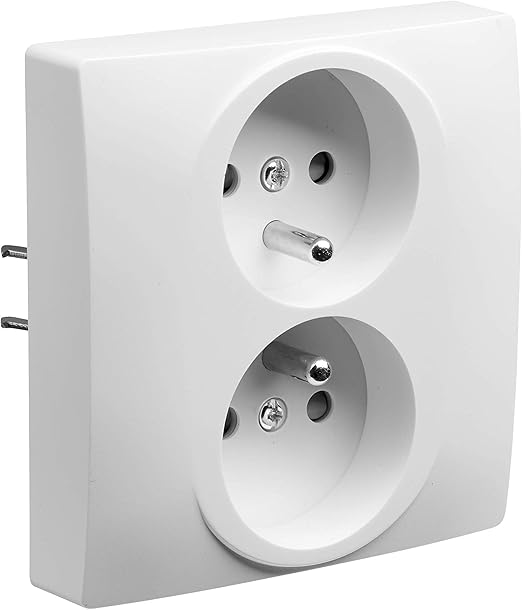 DEBFLEX - Electric Socket 2P+T Double/1 Post - Wall Socket 16A with Earth and Inverted Well - Flush Mount Installation - White - 88 x 85 x 45mm