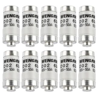 Wengart Spiral Ceramic Fuse D02 E18, 250VDC/400VAC 63A, 10 Pieces gG Type Suitable for Household and Industrial Electrical Equipment