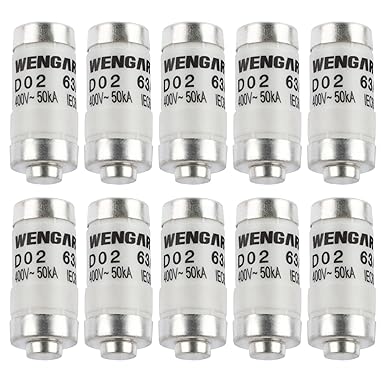 Wengart Spiral Ceramic Fuse D02 E18, 250VDC/400VAC 63A, 10 Pieces gG Type Suitable for Household and Industrial Electrical Equipment