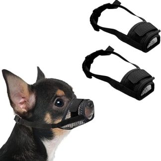 KEYRI Pack of 2 Muzzles for Dogs, Adjustable Loop, Soft Muzzle Prevents Biting, Allows Panting, Drinking and Barking, Mesh Muzzle for Small, Large and Dogs (Black, Small)