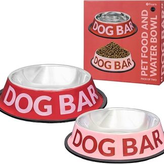 Fisura - 2 x Stainless Steel Dog Bar Dog Bowls, Non-Slip Dog Bowls in Pink and Red, Food Container 500 ml and 1000 ml Drinking Bowl. Original Pet Set.