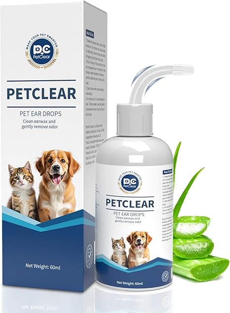 PETCLEAR Ohrenreiniger Hund, mit biegbarem Applikator, Nicht reizend Hund Ohrentropfen stoppen Ohren Entzündungen und Juckreiz, um Ohrgeuch, Schmutz und Müll zu beseitigen, 1 Flasche 60 ml