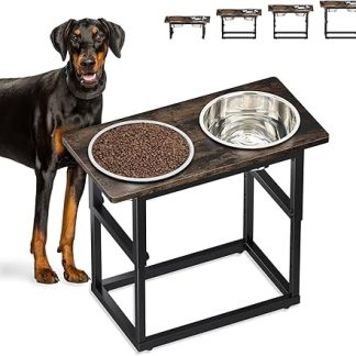 Zarler Raised Dog Bowls for Very Large and Large Breeds, 5 Adjustable Heights from 21cm to 44cm, 2 Stainless Steel Bowls, 21cm, 30cm, 35cm, 40cm, 44cm, Raised Dog Food Stand