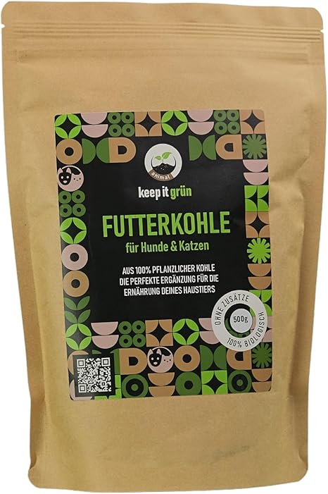 keep it grün Food Charcoal for Dogs (500 g) - No Additives | Perfect Grain for Food Addition | Can Bind Harmful and Toxic Substances | Purely Vegetable