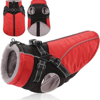 KONVINIT Winter Coat Dog Fleece Dog Jacket Dog Coat with Harness Reflective Coat for Dogs Winter Vest with Padded for Medium Dogs, Size M