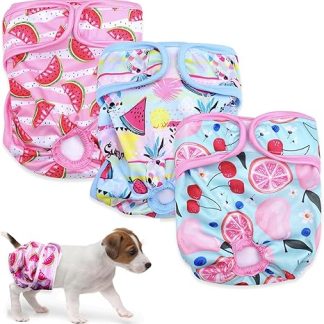 Pack of 3 Reusable Dog Nappies, Highly Absorbent Panties for Female Pets, Hygienic Washable Nappies for Dogs, Nappies for Female Dogs in Heat and Incontinence (L, Pattern 2)