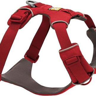 RUFFWEAR Front Range Dog Harness, Reflective Y-Harness, Adjustable, Comfortable Padded Everyday Harness for Walking and Dog Racing, 2 Lead Attachments and V-Ring, Red Canyon, M