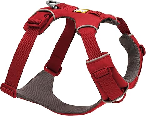 RUFFWEAR Front Range Dog Harness, Reflective Y-Harness, Adjustable, Comfortable Padded Everyday Harness for Walking and Dog Racing, 2 Lead Attachments and V-Ring, Red Canyon, M