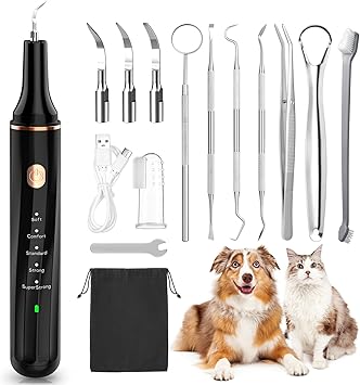 Petbank Ultrasonic Teeth Cleaner for Dogs and Cats, Dental Cleaner for Pets, Dental Care Set, Teeth Cleaning and Cleaning Set for Dogs and Cats, 5 Cleaning Modes, 4 Cleaning Heads