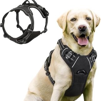 Funkeen No Pull Adjustable Soft Harness (Black), Reflective Breathable Lightweight Dog Harness for Small, Medium and Large Dogs, s