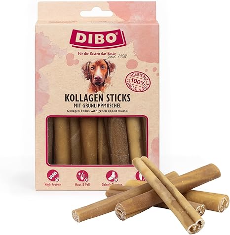 DIBO Collagen Sticks with Green-Lipped Mussel, 150 g Pack - Joint Health, Skin, Fur and Dental Care for Dogs, Durable Natural Chew Snack, 100% Natural Ingredients, Collagen from Cow Skin
