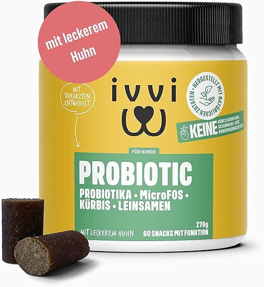 ivvi Probiotic Dog Probiotics as Treats - Dog Build Intestinal Flora, Improved Digestion & Immune System - 60 Delicious Snacks (270 g) with Chicken