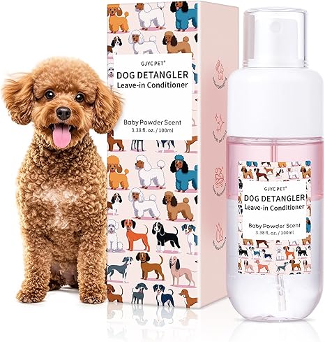 Dog Detangling Spray, Leave in Detangler & Detangling Spray for Dogs, Baby Powder Fragrance, Professional Grooming Formula Contains Coconut Oil and Jojoba Oil for Easy Tangle Free Grooming (100ml)