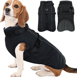 Kuoser Dog Coat for Medium Dogs - Waterproof, Warm with Harness - Winter Jacket Fleece Coat Dog Jumper M Black