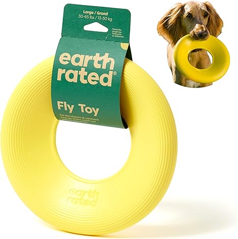 Earth Rated Flying Ring, An Interactive Frisbee for Adult Dogs and Puppies, Does Not Sink in Water, Large, Yellow