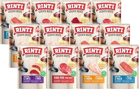 Rinti Light Prey Mix Pack 12 x 400 g | Guaranteed 4 Varieties Mix | Grain-Free Dog Food | Low Fat | No Soy & Additives
