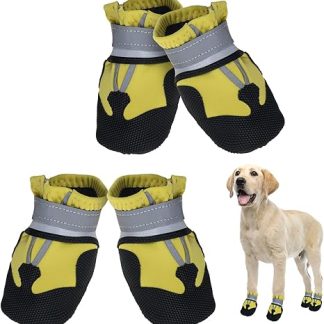 Avvrel Dog Shoes, Pack of 4 Paw Protection, Dog Boots, Non-Slip Waterproof Dog Shoes with Adjustable Reflective Strap, Outdoor Dog Shoes for Small, Medium, Large Dogs (Yellow, M)