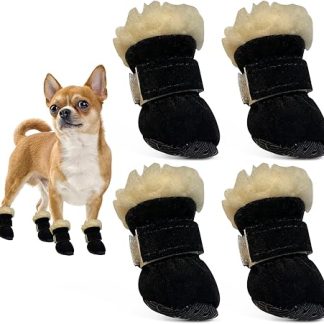 AIEDECOPT Pack of 4 Dog Shoes, Paw Protection, Dog Shoes Winter Anti-Slip, Snow Boots, Dogs, Plush Dog Boots for Small and Medium Dogs, Outdoor Activities (Black, L)