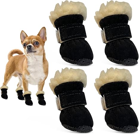 AIEDECOPT Pack of 4 Dog Shoes, Paw Protection, Dog Shoes Winter Anti-Slip, Snow Boots, Dogs, Plush Dog Boots for Small and Medium Dogs, Outdoor Activities (Black, L)