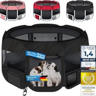 all Pets United® Puppy Playpen, Animal Playpen, Puppy Run Stable, XXL Outdoor Enclosure for Dogs, Cats, Rabbits & Small Animals Indoor and Outdoor (Black)