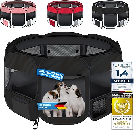 all Pets United® Puppy Playpen, Animal Playpen, Puppy Run Stable, XXL Outdoor Enclosure for Dogs, Cats, Rabbits & Small Animals Indoor and Outdoor (Black)