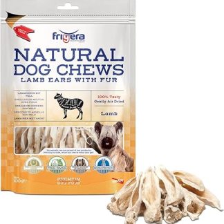 Frigera Lamb Ears with Fur 100 g - Natural, Protein-Rich Treats for Dogs, Gluten and Grain-Free, Barf