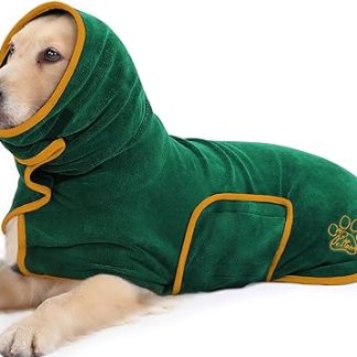 PETTOM Dog Bathrobe, Dog Bathrobe with High Collar, Dog Bathrobe for Large Dogs, Extra Absorbent with Velcro Fastening (Green, XL)