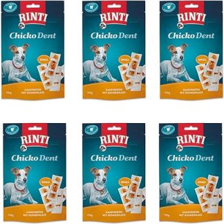 Rinti Extra Chicko Dent Chicken Small | Pack of 6 | 6 x 150 g | Supplementary Feed for Adult Small Dogs | Chew Strips for Dental Care | Bite Resistant Cattle Skin