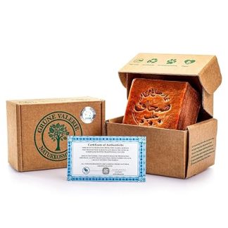 Grüne Valerie® Original Aleppo Soap, 200 g + 70% / 30% Laurel Oil / Olive Oil, Hair Washing Soap / Shower Soap / Detox Soap, pH Value 8, Handmade, Matured for over 6 Years