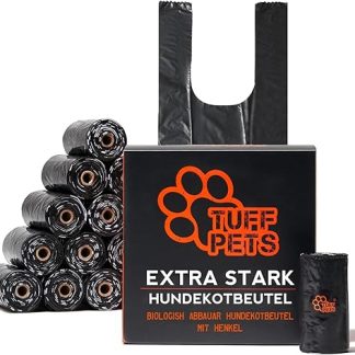 Tuff Pets 50% Stronger Dog Poo Bags | Bio Degradable Doggie Poop Bags with Tie Handles on a Roll | 16 Dispenser Refill Rolls | Thick Doggy Waste Bags