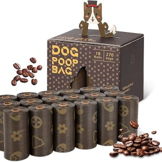 CCILAND Pack of 270 Dog Waste Bags, 18 Rolls Compostable Waste Bags for Dogs with Coffee Fragrance, Robust and Thick, Leak-Proof, Portable Dog Waste Bags Rolls