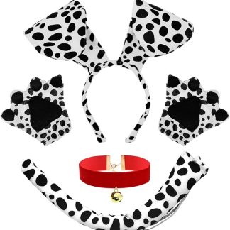 UILYNIU Dalmatian Costume Accessories Dog Costume Puppy Dog Ears Headband Bow Tie Tail Set for Role Play Parties Halloween Cosplay Pack of 4