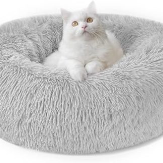 Dog Bed Cat Bed Fluffy Round Plush Donut Cuddly Dog Cushion Dog Basket Washable M/L/XL for Small, Medium and Large Dogs, Cats and Other Pets (M-50 cm, Light Grey)