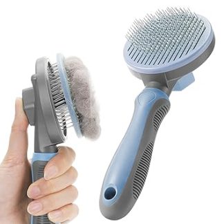 Cat Brush, Dog Brush, Self-Cleaning Dog Cat Brush for Long Hair/Short Hair, Cat Comb with Handle, Brush for Pet Care for Removing Undercoat, Loose Fur and Dirt - Grey