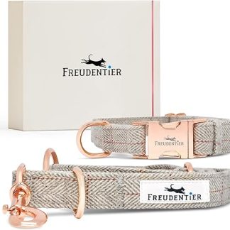 Freudentier® Dog Collar and Dog Lead in Elegant Set, 2 m Lead, 3-Way Adjustable, Robust and Winterproof, The Original (37–58 cm)