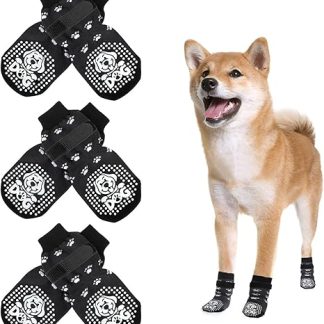 Mfsdai 3 Pairs of Non-Slip Socks for Dogs Dog Socks Shoes Dog Outdoor with Velcro Fastening, Dog Shoes Paw Protection for Hardwood Floors for Small, Medium and Large Dogs (M)