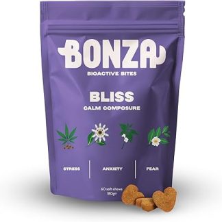 Bonza Calming Dog Treats - Natural Calming Chews for Dogs, Bliss Bioactive Bites with Botanicals & Omega-3, Dog Calming Supplement for Relaxation, Anxiety & Stress Relief, 60 Soft Chews