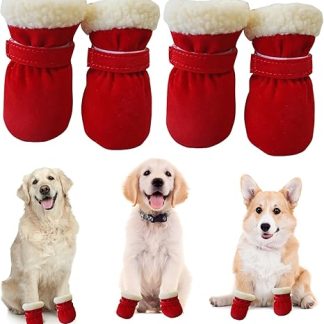 Adjustable Non-Slip Dog Shoes, Paw Protection, Waterproof Snow Shoes, Non-Slip Dog Shoes, Outdoor, Paw Protectors, Dog Shoes for Small, Medium Dogs, Autumn, Winter (Red)