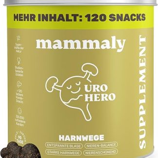 mammaly 5-in-1 Bladder & Kidney Food for Dogs - URO Hero 110 Snacks (325g) - Can Support Bladder Weakness, Incontinence and Kidney Problems - with Cranberry, Vitamin E, Beta-Carotene