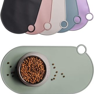ne&no Silicone Bowl Mat for Cats and Small Dogs Cat Bowl Mat Waterproof Feeding Mat Non-Slip Silicone Mat with Hanging Loop 49 x 25 cm (Sage Green)
