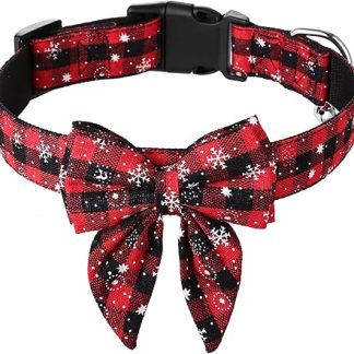 Kesote Dog Collar Cat Collar Dog Christmas Collar Large Dog Bow Adjustable Bow Red Christmas Gift Puppy (L)