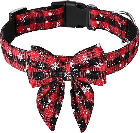 Kesote Dog Collar Cat Collar Dog Christmas Collar Large Dog Bow Adjustable Bow Red Christmas Gift Puppy (L)