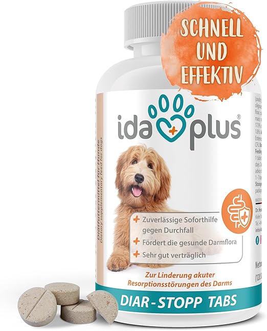 Ida Plus Diar-Stopp Tabs - Chewable Tablets Against Dog Diarrhoea - Diarrhoea for Dogs - Build Dog Intestinal Flora with Probiotics - Intestinal Restoration for the Dog - Stops Dog Diarrhoea - 120