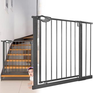 JOIEYOU Stair Gate No Drilling 85-95 cm Door Safety Gate Stair Gate for Children and Pets, One-Handed Opening, Black