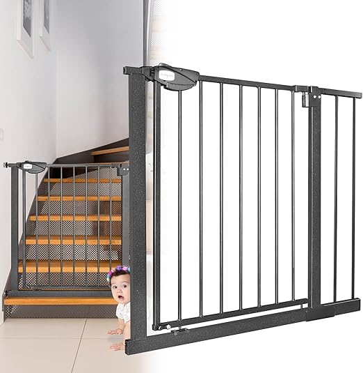 JOIEYOU Stair Gate No Drilling 85-95 cm Door Safety Gate Stair Gate for Children and Pets, One-Handed Opening, Black