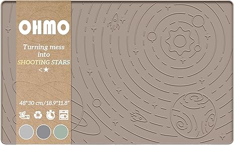OHMO Bowl Mat for Dogs, Cats and Small, 48 x 30 cm, Mat for Cat Bowl, Non-Slip Silicone Feeding Mat, Waterproof, Beige